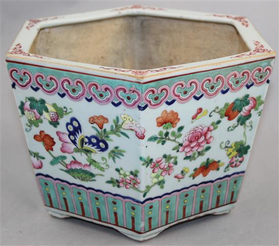 A Chinese famille rose hexagonal jardiniere, late 19th century, 28cm